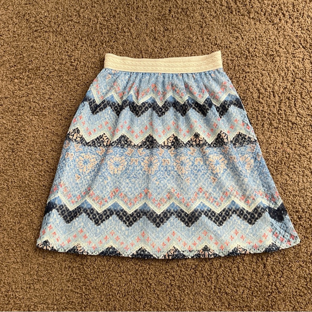 Women’s Blue Lacy Lined Skirt, Intricate Patterns, Stretchy, Boho, Y2K